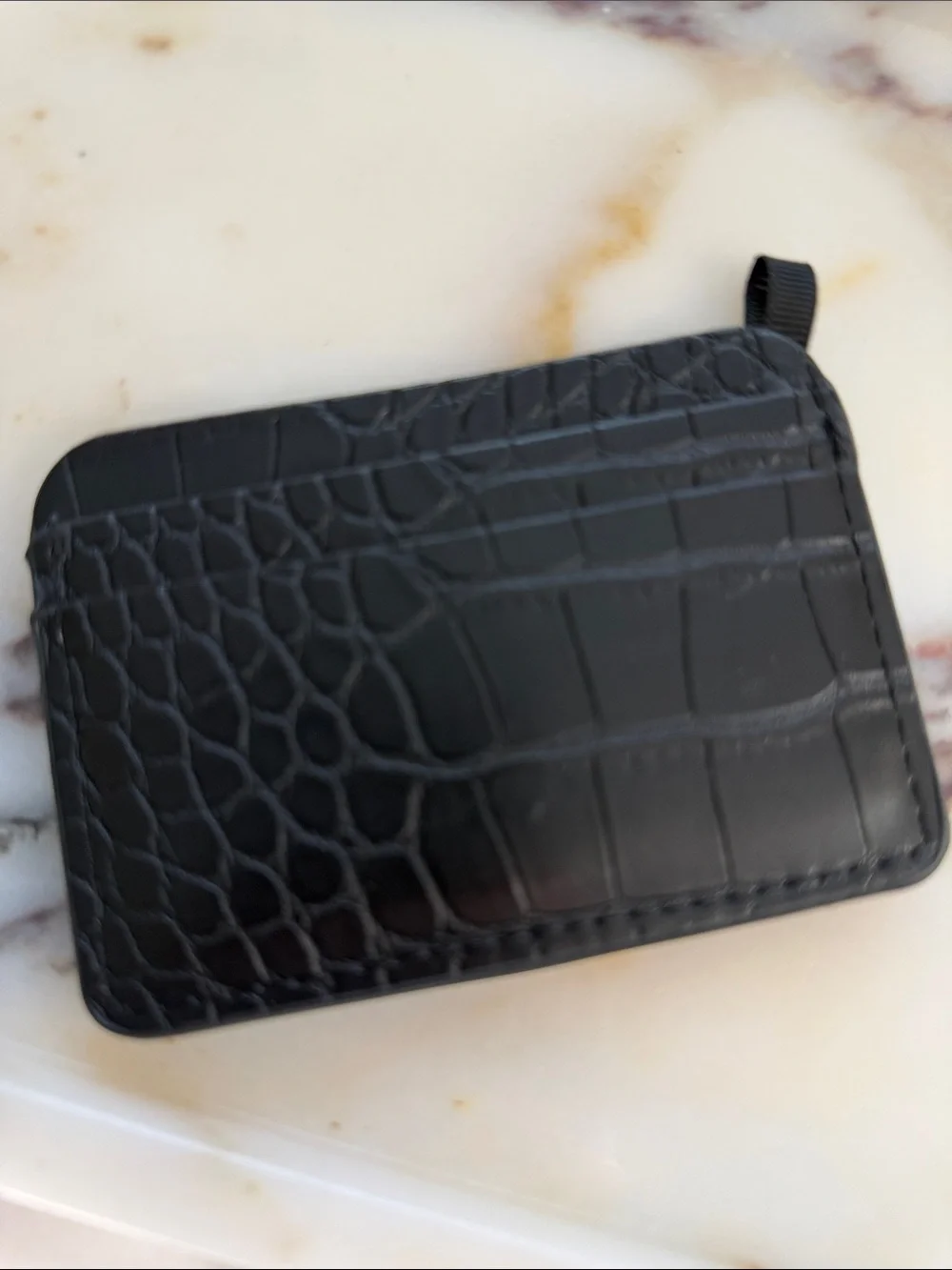 Mango Black Croc-Embossed Card Wallet with Gold MNG Logo